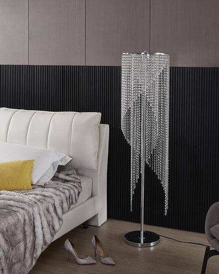 Crystal Floor Lamp, Elegant Rain Lamp, Modern Lava Lamp for Living Room, Bedroom, Girls Room, Silver Chrome - LeafyLoom