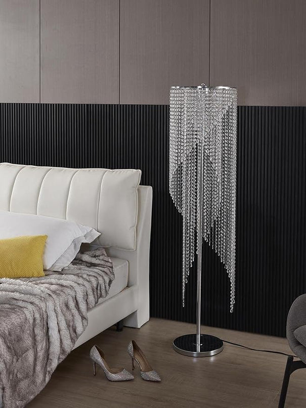 Crystal Floor Lamp, Elegant Rain Lamp, Modern Lava Lamp for Living Room, Bedroom, Girls Room, Silver Chrome - LeafyLoom