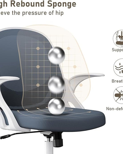 Home Office Chair Work Desk Chair Comfort Ergonomic Swivel Computer Chair, Breathable Mesh Desk Chair, Lumbar Support Task Chair with Wheels and Flip-up Arms and Adjustable Height - LeafyLoom