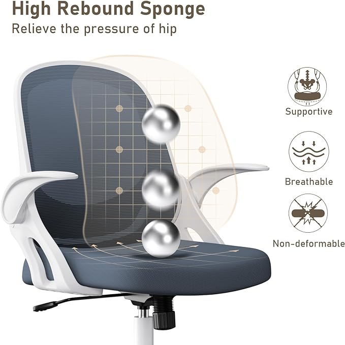Home Office Chair Work Desk Chair Comfort Ergonomic Swivel Computer Chair, Breathable Mesh Desk Chair, Lumbar Support Task Chair with Wheels and Flip-up Arms and Adjustable Height - LeafyLoom
