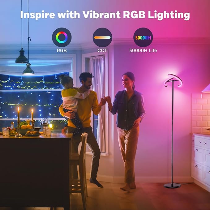 Upgraded RGBCW Floor Lamp, Bright Color Changing RGB Standing Lamp, Modern Stepless Dimmable LED Tall Lamp with Remote Control, 20W 3000-6000K Floor Lamps for Living Room, Bedroom, Office - LeafyLoom