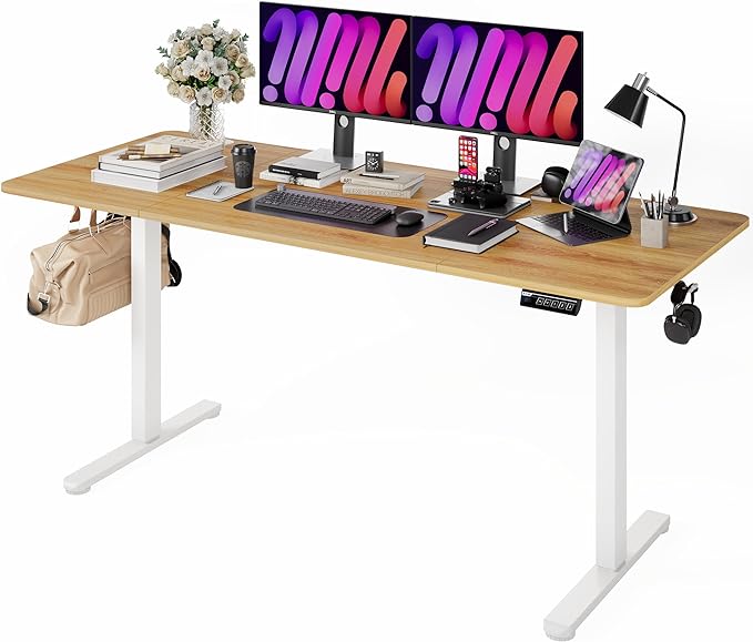 Monomi Electric Standing Desk, 71 x 31.5 inches Height Adjustable Desk, Ergonomic Home Office Sit Stand Up Desk with Memory Preset Controller (Natural Top/White Frame) - LeafyLoom