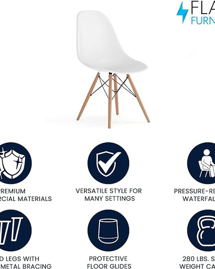 Flash Furniture Elon Series White Plastic Chair with Wooden Legs - LeafyLoom