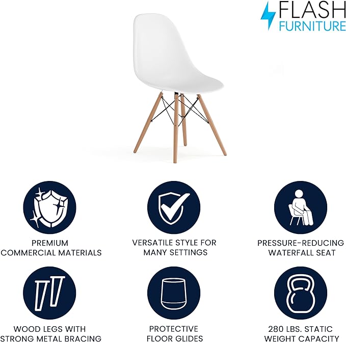 Flash Furniture Elon Series White Plastic Chair with Wooden Legs - LeafyLoom