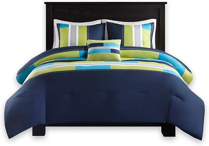 Comfort Spaces Casual Comforter Set Sporty Design, Vibrant Color, Active Lifestyle Boys Bedroom Décor, All Season Soft Microfiber Bedding Set, Decorative Pillow, Sham Navy/Blue Twin/Twin XL 3 Piece - LeafyLoom