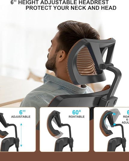 𝑯𝑶𝑴𝑬 𝑶𝑭𝑭𝑰𝑪𝑬 𝑪𝑯𝑨𝑰𝑹, Ergonomic Mesh Desk Chair, High Back Computer Chair- Adjustable Headrest with Flip-Up Arms, Lumbar Support, Swivel Executive Task Chair (Mummy Brown, Modern) - LeafyLoom
