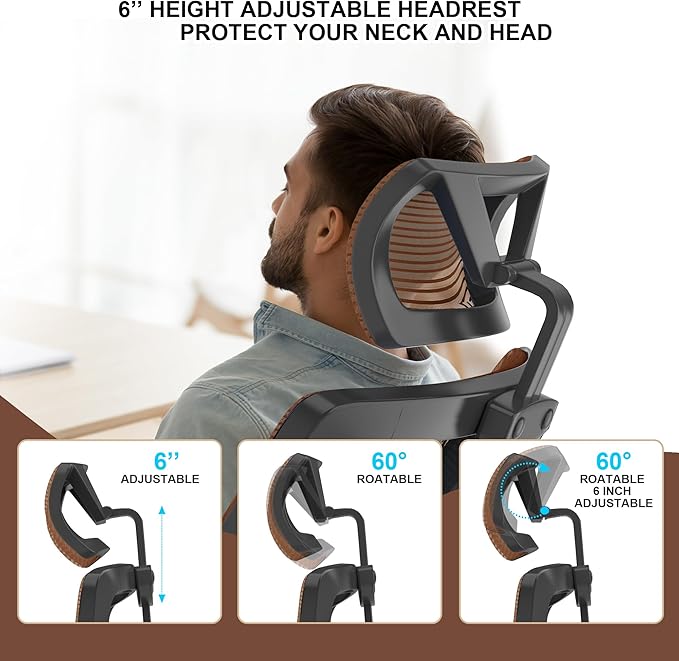 𝑯𝑶𝑴𝑬 𝑶𝑭𝑭𝑰𝑪𝑬 𝑪𝑯𝑨𝑰𝑹, Ergonomic Mesh Desk Chair, High Back Computer Chair- Adjustable Headrest with Flip-Up Arms, Lumbar Support, Swivel Executive Task Chair (Mummy Brown, Modern) - LeafyLoom