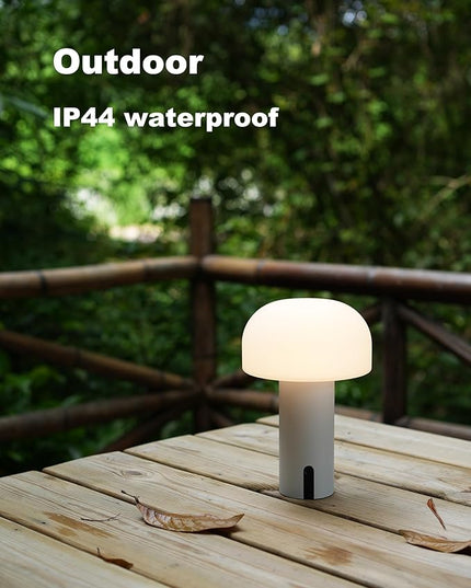 Outdoor Mushroom Table Lamp Rechargeable, Cordless Lamps for Patio Waterproof, Portable Battery Operated Lamp with USB Charging, Touch Dimming Night Light for Home/Porch/Restaurant (White) - LeafyLoom
