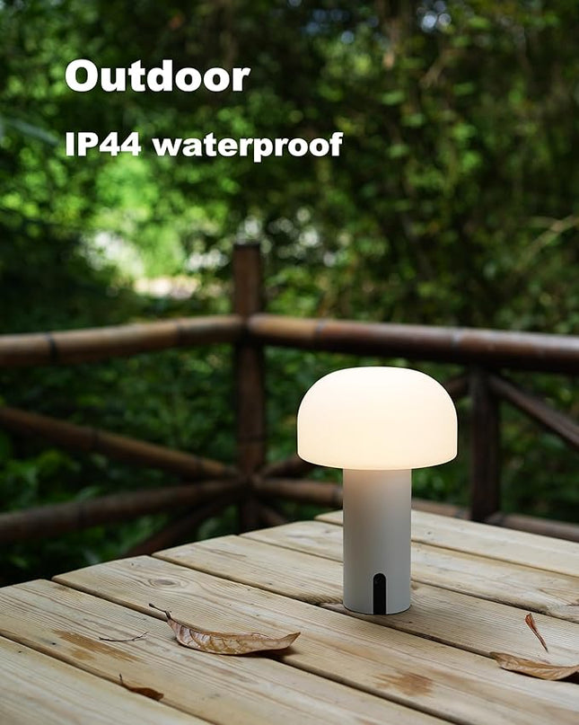 Outdoor Mushroom Table Lamp Rechargeable, Cordless Lamps for Patio Waterproof, Portable Battery Operated Lamp with USB Charging, Touch Dimming Night Light for Home/Porch/Restaurant (White) - LeafyLoom