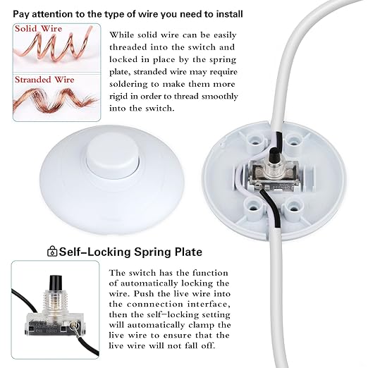 1Pcs Floor Lamp Foot Switch, White Foot Pedal Switch, Round Floor Lamps Foot Inline Switch, Step ON Off Spring Push Button, for Foot Pedal Control Replacement Floor Lamp Extension Cord Parts - LeafyLoom