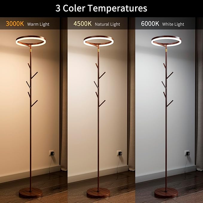 Innovative Floor Lamp, Floor Lamps for Living Room with Coat Rack, Floor Lamps with Stepless Adjust Color Temperatures & Brightness, Remote Control and Touch Control - LeafyLoom
