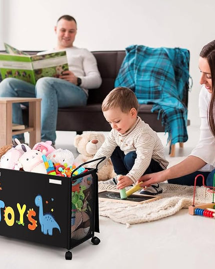 Toy Box Toy Storage - 72L Kids Toy Organizer with Wheels Toy Chest Bins with Lids, Toy Boxes for Girls Boys,Toddlers, Stuffed Animals, Living Room （Black） - LeafyLoom