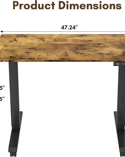 Electric Standing Desk 48 Inch, Ergonomic Height Adjustable Table with T-Shaped Metal Bracket Modern Computer Workstations for Home Office, Rustic Brown, 48 x 24 Inch - LeafyLoom
