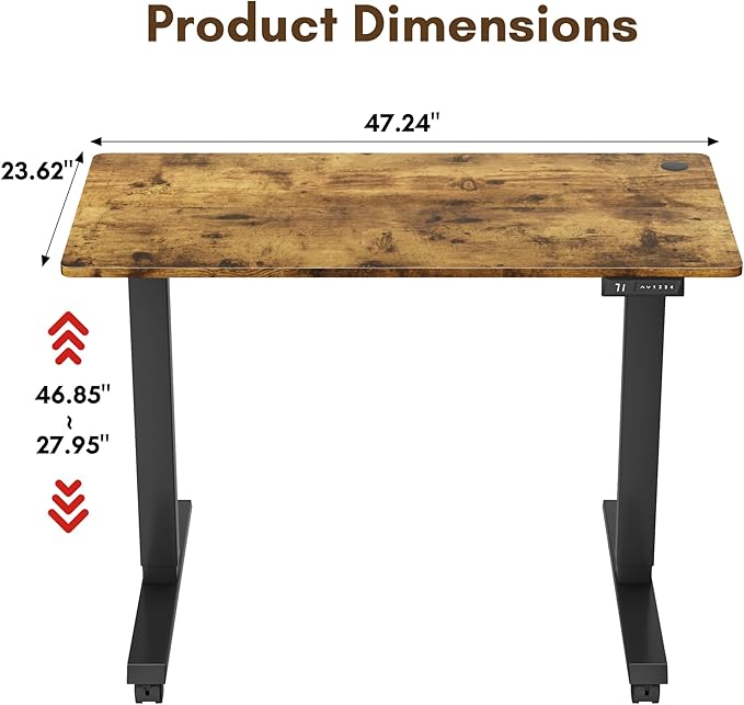 Electric Standing Desk 48 Inch, Ergonomic Height Adjustable Table with T-Shaped Metal Bracket Modern Computer Workstations for Home Office, Rustic Brown, 48 x 24 Inch - LeafyLoom