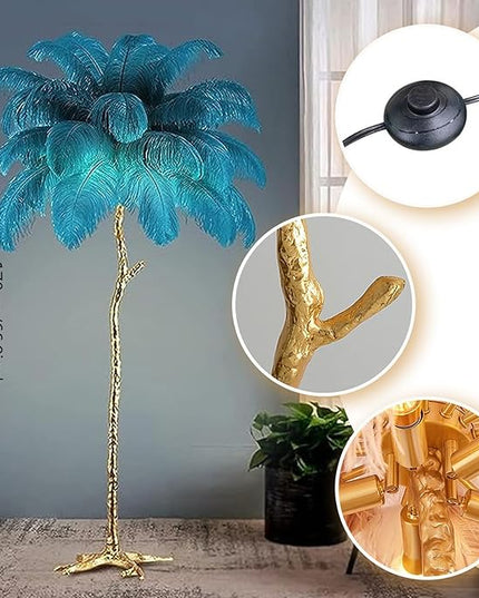 Ostrich Feather Floor Lamp, Modern LED Dimmable Standing Lamp, Romantic Princess Bedroom Reading Lamp, Tall Corner Lamp for Living Room, Dining Room and Office (Dark Green) - LeafyLoom