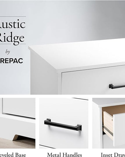 Prepac 2 Drawer Nightstand, 16.25in x 18.75in x 24.5in, Rustic White - LeafyLoom