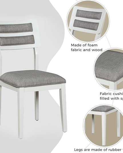 Dining Table Set for 6, Classic and Traditional Style 6-Piece Dining Room Table Set with Backrest, Kitchen Table with 4 Upholstered Chairs & Bench, White+Gray - LeafyLoom