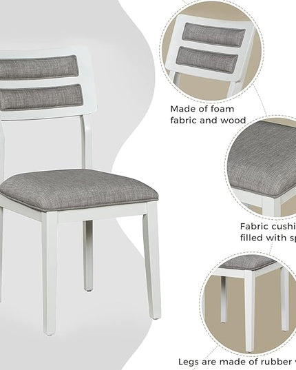 Classic and Traditional Style, Includes 1, 4 Upholstered Chairs & Bench, Easy to Assemble, for Living Room, Home Bar and Kitchen, 6 Piece Dining Table Set, White+Gray 38 - LeafyLoom