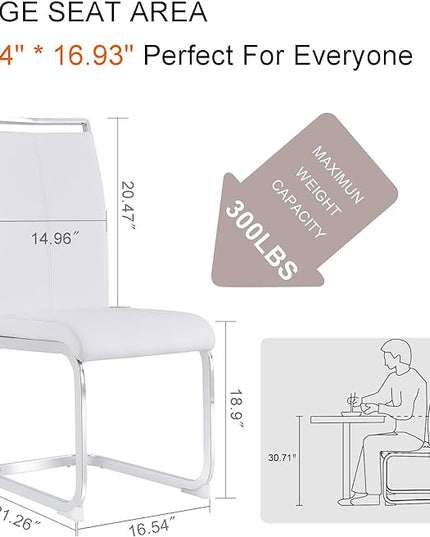Dining Chairs Set, Kitchen Modern Metal Chairs with Faux Leather Padded Seat High Back and Sturdy Chrome Legs, Chairs for Dining Room (White-1, Set of 4) - LeafyLoom