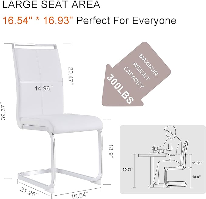 Dining Chairs Set, Kitchen Modern Metal Chairs with Faux Leather Padded Seat High Back and Sturdy Chrome Legs, Chairs for Dining Room (White-1, Set of 4) - LeafyLoom