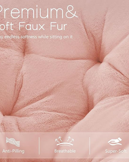 Sweetcrispy Cozy Saucer Chairs Faux Fur Living Room Reading Lounge Furniture Folding Comfy with Soft Thick Padded Seat Metal Frame Modern Style for Bedroom Home Adults, X-Large, Pink - LeafyLoom