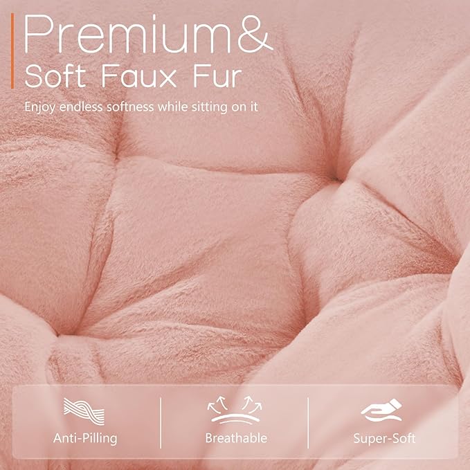 Sweetcrispy Cozy Saucer Chairs Faux Fur Living Room Reading Lounge Furniture Folding Comfy with Soft Thick Padded Seat Metal Frame Modern Style for Bedroom Home Adults, X-Large, Pink - LeafyLoom