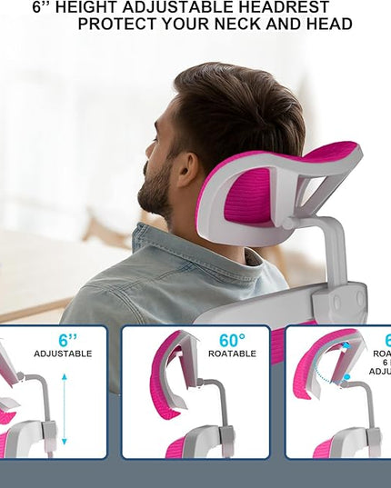 𝑯𝑶𝑴𝑬 𝑶𝑭𝑭𝑰𝑪𝑬 𝑪𝑯𝑨𝑰𝑹, Ergonomic Mesh Desk Chair, High Back Computer Chair- Adjustable Headrest with Flip-Up Arms, Lumbar Support, Swivel Executive Task Chair (Modern, Neon Pink) - LeafyLoom