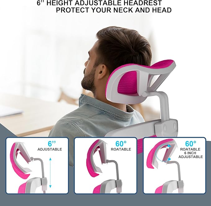 𝑯𝑶𝑴𝑬 𝑶𝑭𝑭𝑰𝑪𝑬 𝑪𝑯𝑨𝑰𝑹, Ergonomic Mesh Desk Chair, High Back Computer Chair- Adjustable Headrest with Flip-Up Arms, Lumbar Support, Swivel Executive Task Chair (Modern, Neon Pink) - LeafyLoom