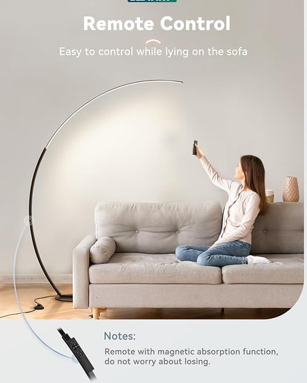 LEDIARY Arc Floor Lamp 65" Modern Standing Lamp with Remote, Black LED Arch Lamps for Living Room Bedroom Office, 3 Color Temperature & Stepless Dimmable Arched Reading Lamp - LeafyLoom