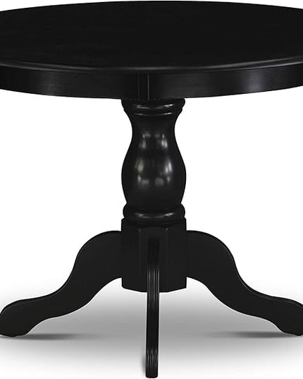 East West Furniture HBEL3-ABK-35 Hartland 3 Piece Kitchen Set Contains a Round Dining Table with Pedestal and 2 Doeskin Linen Fabric Upholstered Chairs, 42x42 Inch - LeafyLoom