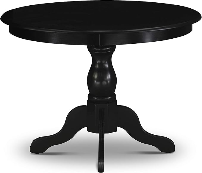 East West Furniture HBEL3-ABK-35 Hartland 3 Piece Kitchen Set Contains a Round Dining Table with Pedestal and 2 Doeskin Linen Fabric Upholstered Chairs, 42x42 Inch - LeafyLoom