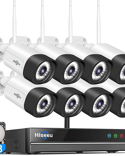 Hiseeu 5MP WiFi Security Camera System,3TB HDD, 16 Channels 8MP NVR Surveillance CCTV System Kit,Outdoor 2 Way Audio, Color Night Vision with Spotlight, 24/7 Time Record Hiseeu