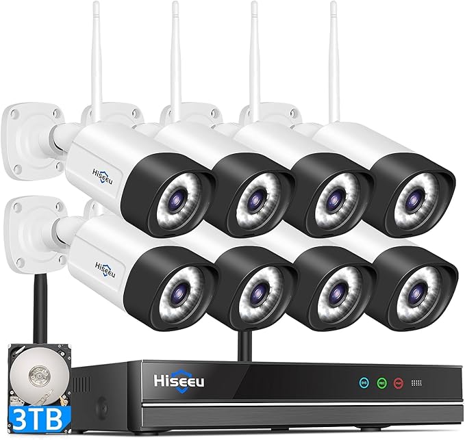 Hiseeu 5MP WiFi Security Camera System,3TB HDD, 16 Channels 8MP NVR Surveillance CCTV System Kit,Outdoor 2 Way Audio, Color Night Vision with Spotlight, 24/7 Time Record Hiseeu