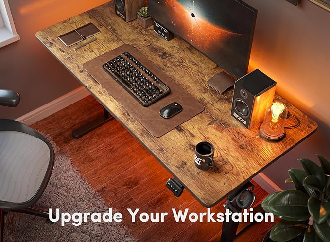 FEZIBO Electric Standing Desk, 60 x 24 Inches Height Adjustable Stand up Desk, Sit Stand Home Office Desk, Computer Desk, Rustic Brown - LeafyLoom