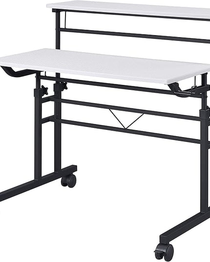 NicBex Laik-DW-00049-DX Desks, 35.25" W x 25" D x 28" H, White+Black - LeafyLoom