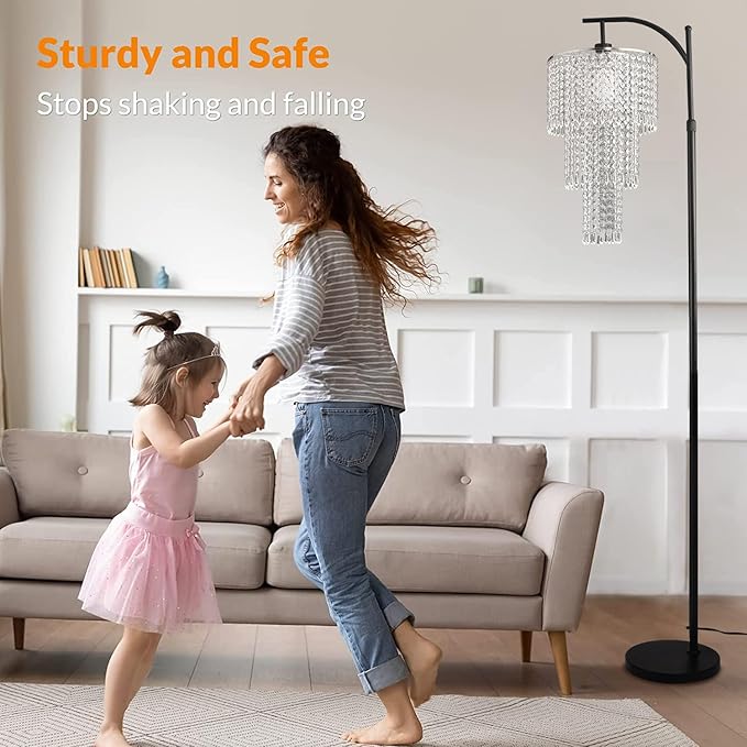 Arc Floor Lamps for Living Room Modern Crystal Floor Lamp with Remote Control,Dimmable LED Floor Lamp Crystal Lampshade Black Standing Lamp with 10 Color Temperature Tall Floor Lamp For Bedroom Corner - LeafyLoom