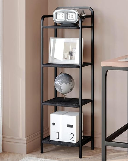 Bookcase Bookshelf, 4-Tier Narrow Book Shelf, Industrial Coner Shelf Storage Organizer, Slim Shelving Unit for Home Office, Living Room, Bedroom, Kitchen, Black BC24404B - LeafyLoom