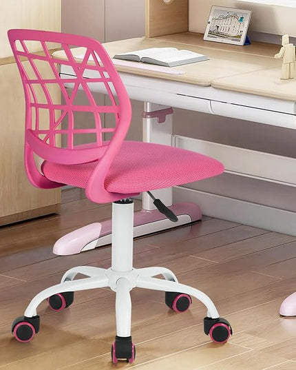 FurnitureR Kids Desk Chair, Armless Small Office Chair Adjsutable Swivel Task Chair with Soft Cushion for Study Kids Teens Child, Pink - LeafyLoom