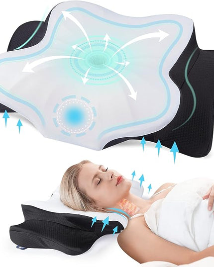DONAMA Cervical Pillow for Neck Pain Relief,Contour Memory Foam Pillow,Ergonomic Orthopedic Neck Support Pillows for Side,Back and Stomach Sleepers with Breathable Pillowcase-Black - LeafyLoom
