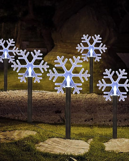 Christmas Snowflake Pathway Lights, 5 Pack Solar Christmas Stake Markers with Cool White Fairy Lights for Outdoor Holiday Walkway Patio Garden Christmas Decorations (5PCS-Cool White-Snow) ILLUMINEW