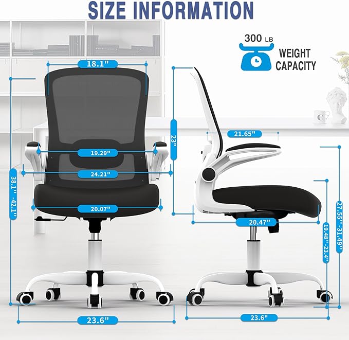 Office Chair, Ergonomic Desk Chair with Adjustable Lumbar Support, High Back Mesh Computer Chair with Flip-up Armrests-BIFMA Passed Task Chairs, Executive Chair for Home Office - LeafyLoom
