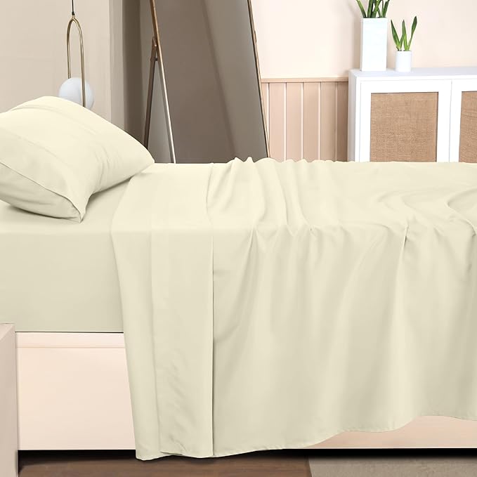 Utopia Bedding Twin Bed Sheets Set - 3 Piece Bedding - Brushed Microfiber - Shrinkage and Fade Resistant - Easy Care (Twin, Ivory) - LeafyLoom