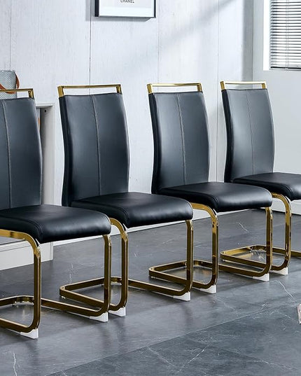 Modern Dining Chairs Set of 4,High Back Black Kitchen Chairs,Faux Leather Side Chair with Gold Plated Metal Legs,Easy to Clean Upholstered Dining Chairs,Ideal for Living Room(Gold Leg) - LeafyLoom
