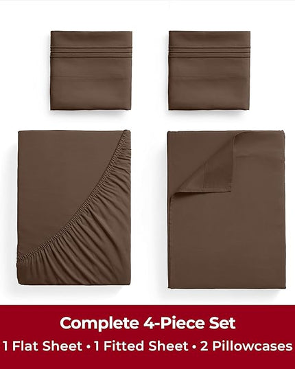 Mellanni Twin Sheets Set - 4 Piece Iconic Collection Bedding Sheets & Pillowcases - Luxury, Ultra Soft, Cooling Bed Sheets - Deep Pocket up to 16 inch - 4 PC (Twin, Brown w/Extra Pillow Case) - LeafyLoom