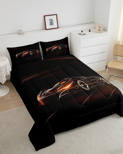 Feelyou Orange Race Car Bedding Set Queen Size for Kids Boys Extreme Sport Games Comforter Set Teens Toddler Fast and Furious Duvet Set Cool Modern Quilt Set 3Pcs - LeafyLoom