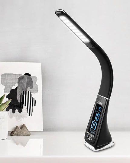 iHome Desk Lamp for Bedroom, Reading Light with Alarm Clock and USB Charging – Black (IL100B) - LeafyLoom