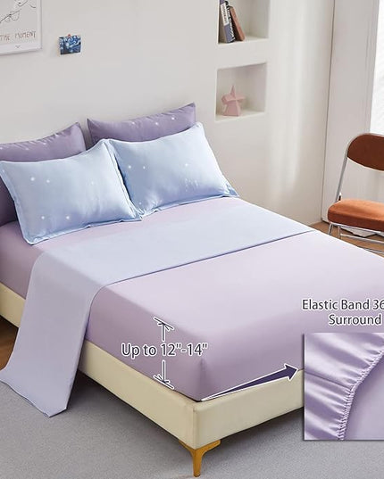 Girls Comforter Set Twin Size 6 Pieces Colorful Ombre Purple Rainbow Bedding Set Bed in A Bag for Kids Teen Girls (1 Comforter, 1 Flat Sheet, 1 Fitted Sheet, 1 Pillow sham, 2 Pillowcases) - LeafyLoom