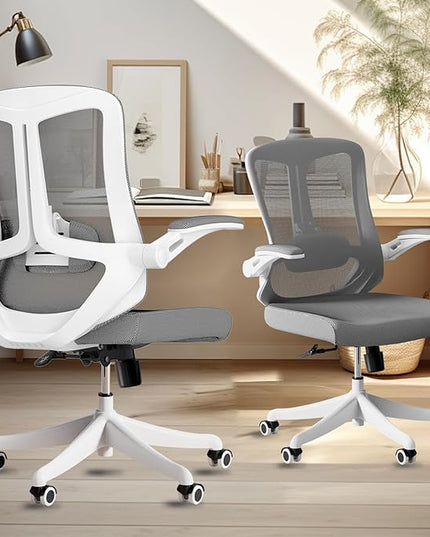 Office Chair with 350LBS Capacity, Ergonomic Comfort Home Desk Chair, Mid Back Gaming Chair with Wheels, Adjustable Height, Lumbar Support, Flip-up Armrest - LeafyLoom