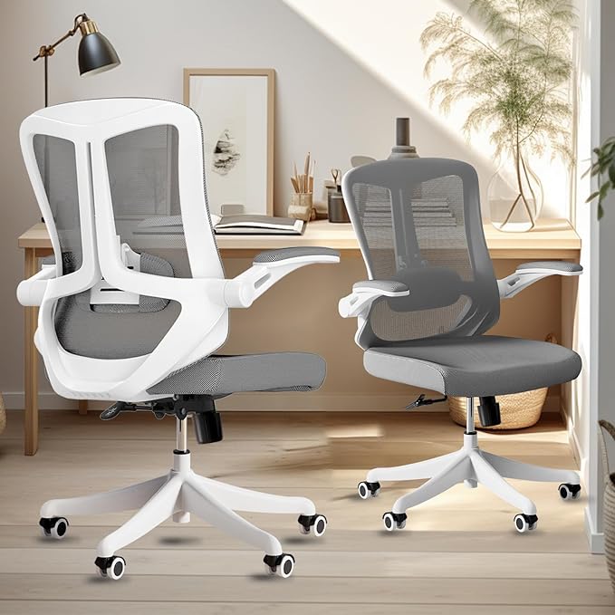 Office Chair with 350LBS Capacity, Ergonomic Comfort Home Desk Chair, Mid Back Gaming Chair with Wheels, Adjustable Height, Lumbar Support, Flip-up Armrest - LeafyLoom