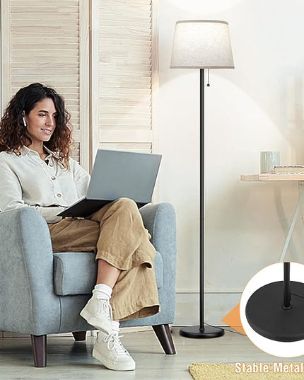 Floor Lamps for Living Room - 3 Color Temp(3000/4000/5000K) Standing Lamp with Pull Chain Switch, Black Floor Lamp with Lampshade, Modern Tall Light for Bedroom Office(9W Bulb Included) - LeafyLoom